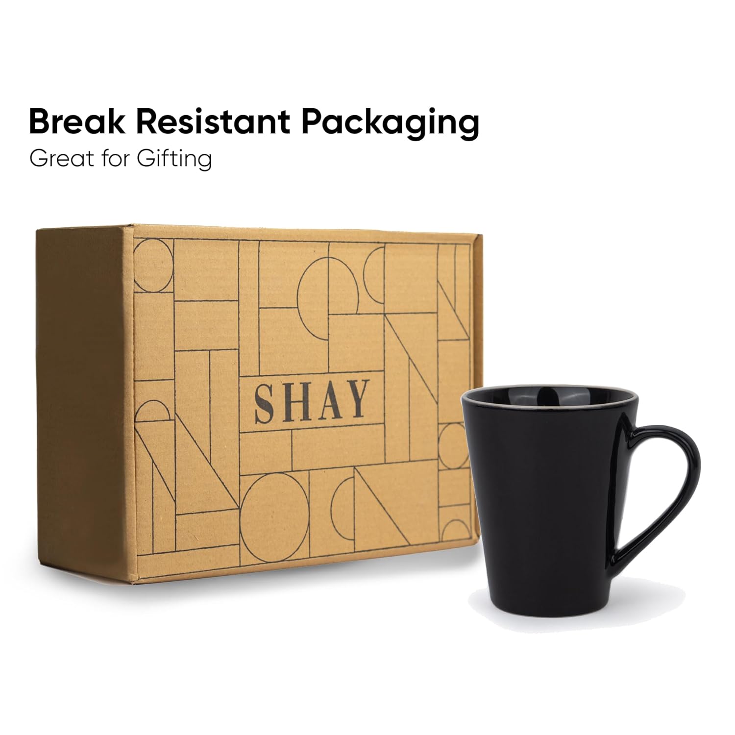 Large Ceramic Coffee Mug Set Of 2 - Black Rim, 350ml Each | Black Beauty Ceramic Mug - Tea Mug With Glossy Finish | Mug For Coffee - Ceramic Coffee Mug | Stoneware Coffee Cup - Microwave Safe