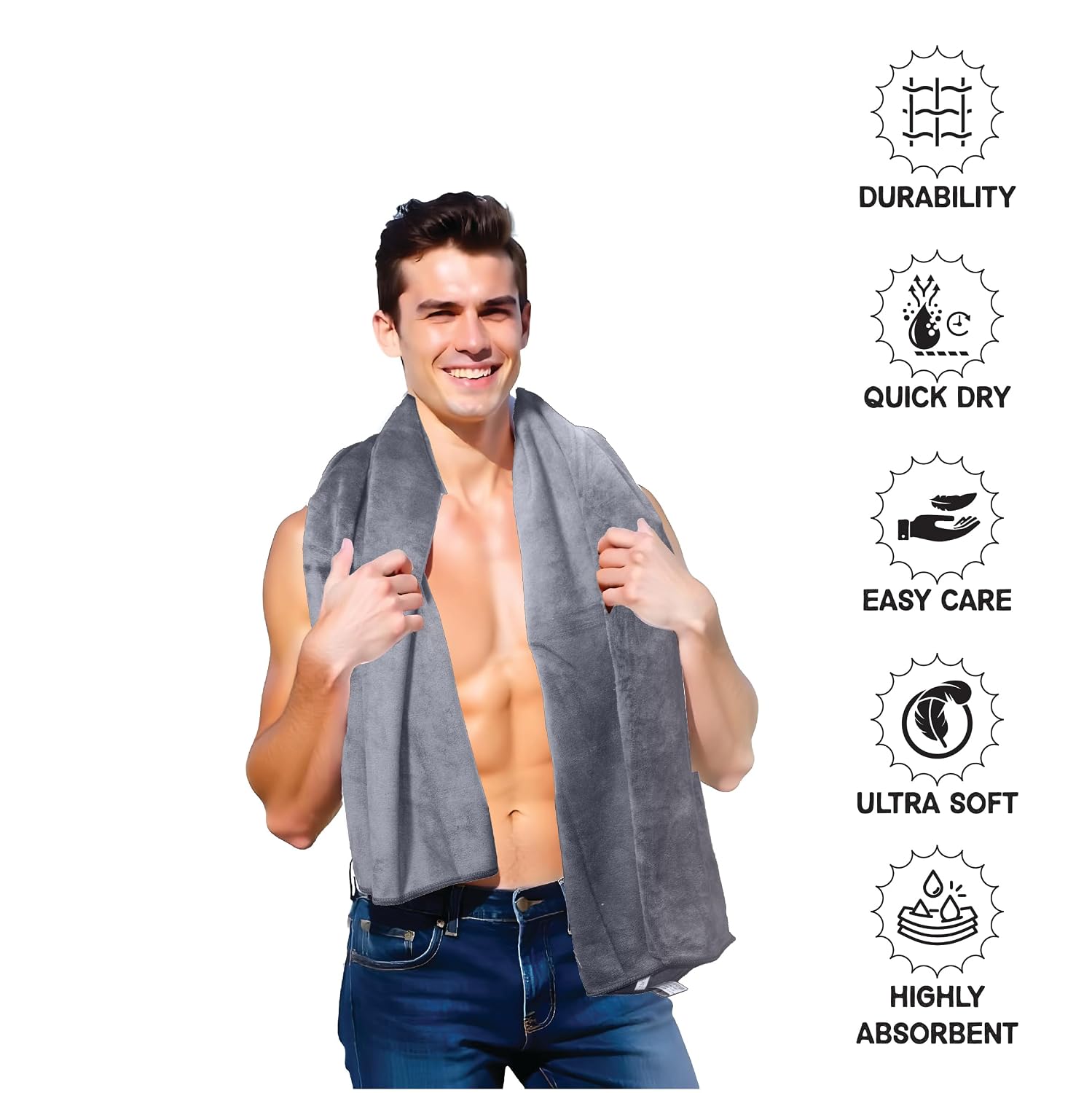 Housse Premium Microfiber Bath Towel 550 Gsm | Extra Large Quick Dry Towels Super Soft Plush | Ultra Absorbent For Home, Swimming, Sports, Travel (Natural Grey)