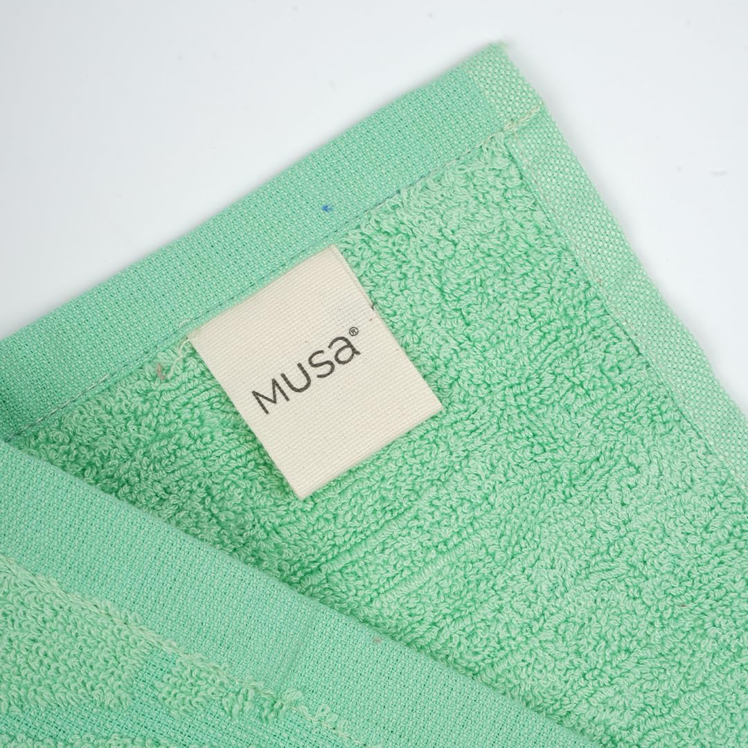 Musa Banana Face Towels 400 Gsm | Terry Face Towel With Free Bag | Super Soft & Ultra Absorbent Towels For Facewash (Ming Green)- Set Of 4