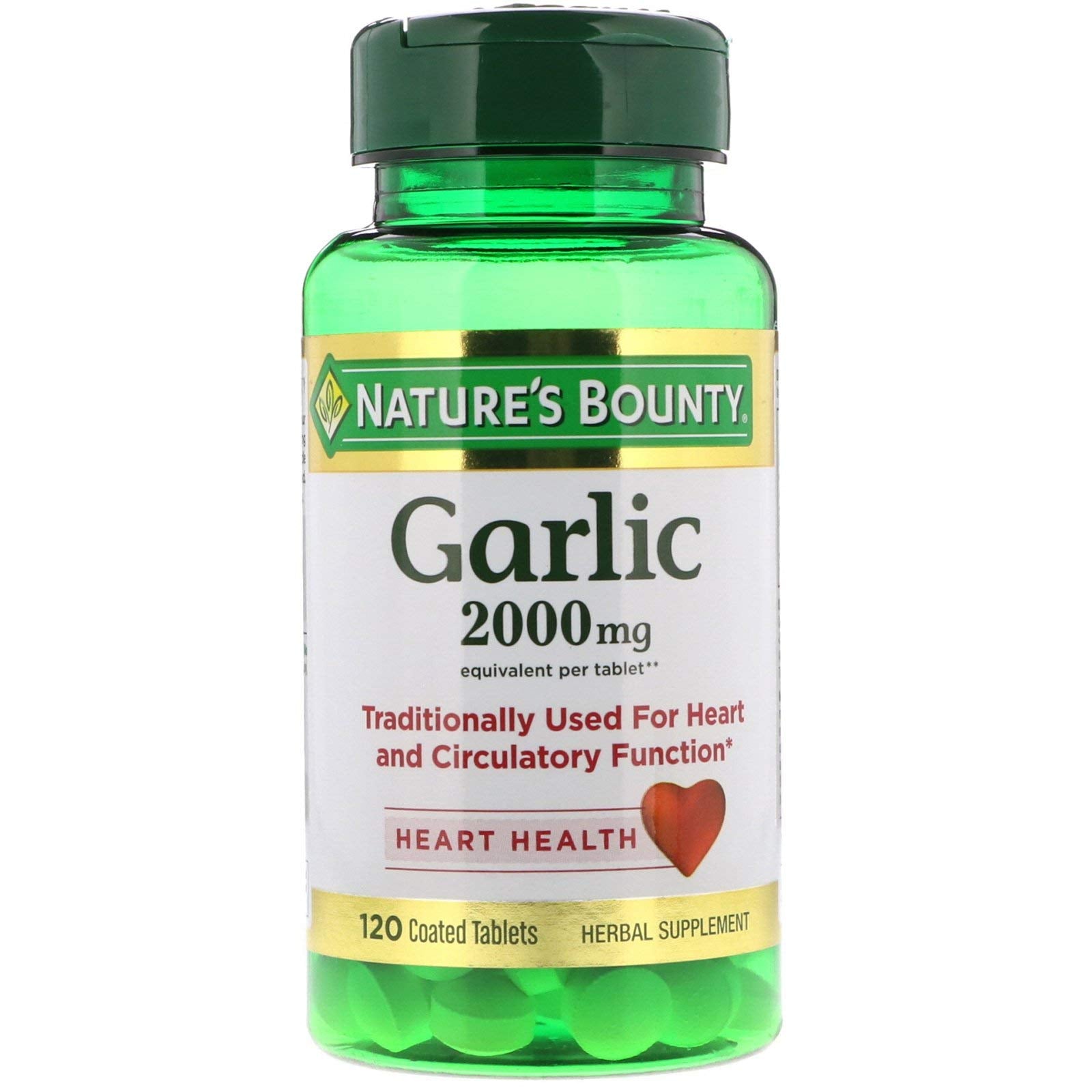 Nature's Bounty Garlic 2000mg, Heart Health Herbal Supplement, Made With Only The Purest Ingredients | 120 Tablets 150gm 0.3lbs