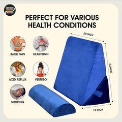 Wedge Pillow For Back Support, Adjustable Wedge Pillow With Headrest, Velvet Blue - 22 X 22 X 12 Inch | Memory Foam Bed Wedge Pillow For Sleeping | Acid Reflux, Gerd, Snoring, Resting