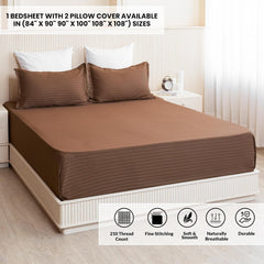 Premium Soft Cotton Bedsheets With 2 Piece Pillow Cover, Double Bed - 90 X 100 Inches, Brown | Wrinkle-Free & Skin-Friendly