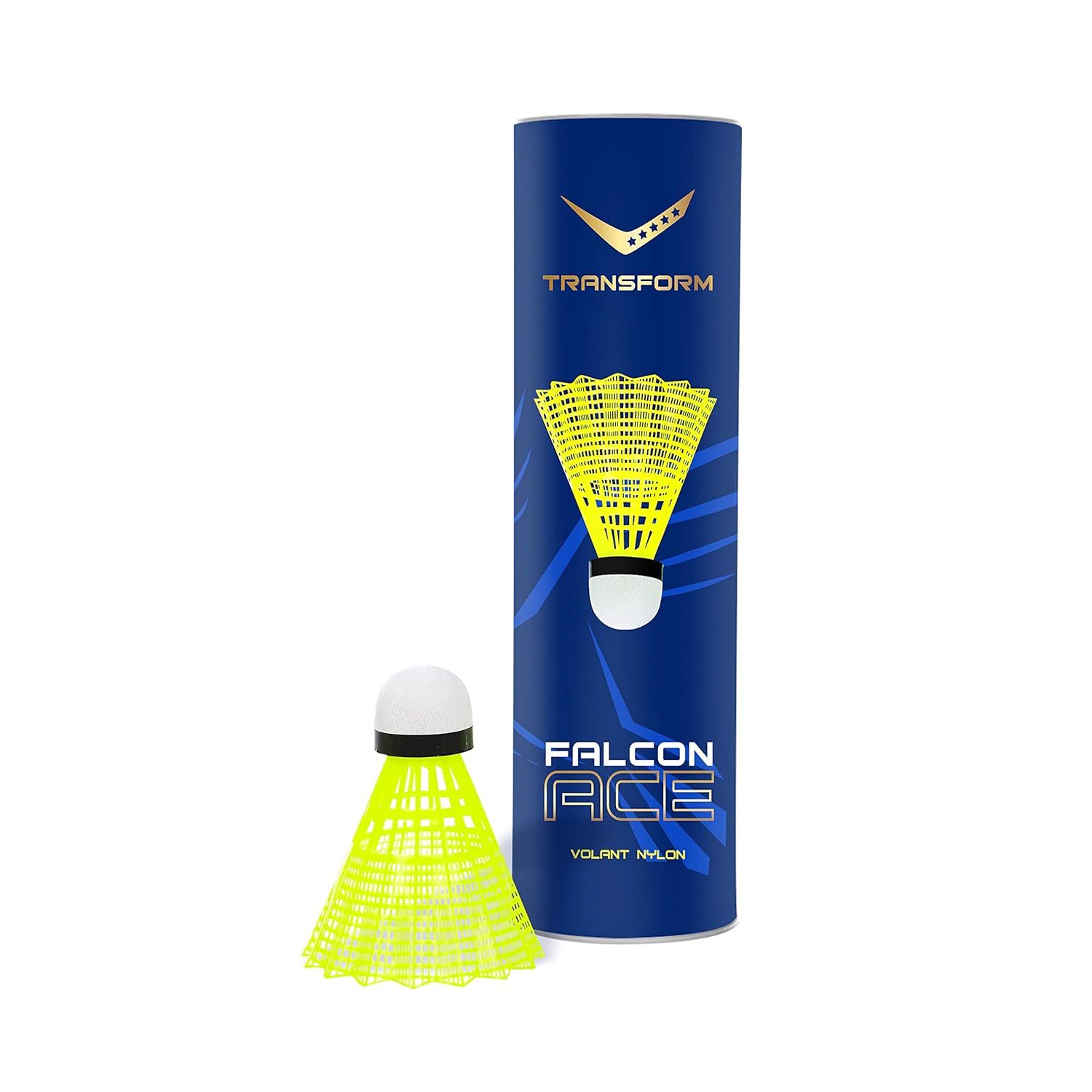 Transfrom Falcon Ace Badminton Nylon Shuttlecock , Speed 75 | Yellow , Pack Of 2 | Playing Level - Professional