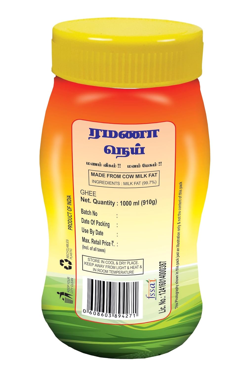 Organic Indian Cow Ghee By Ramana Ghee | Highly Nutritious Pure Traditional Ghee Perfect For Sweets | (1 Litr) 33.8 Ounce | Jar Pack