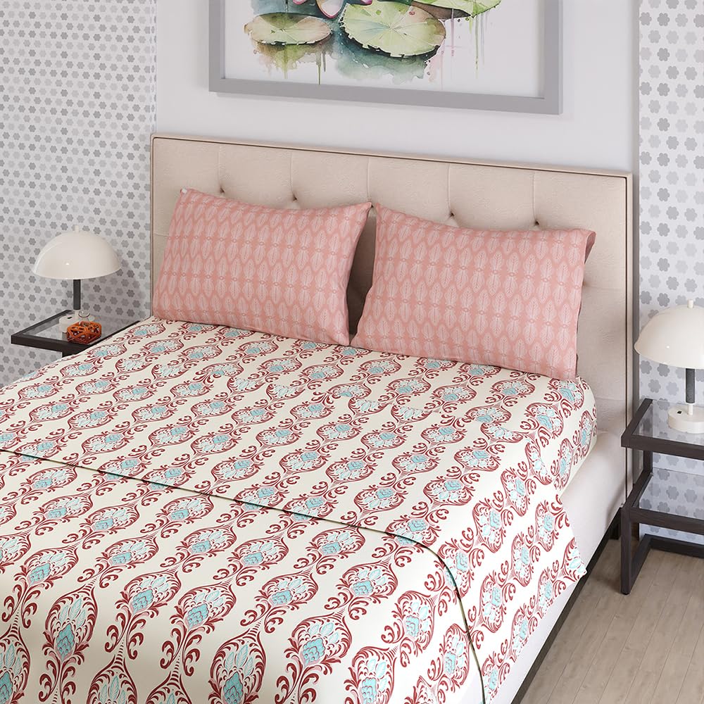 100% Cotton Double Bedsheet With 2 Pillow Covers Size - 87 X 95 Inches, Multicolor | 125 Thread Count Lightweight & Durable - Gift For Housewarmings, Weddings, Birthdays