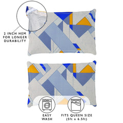 Queen Size Bedsheet With 2 Matching Pillow Covers - 88 X 100 Inches, Yellow & Grey | Breathable & Soft Touch Bedsheet