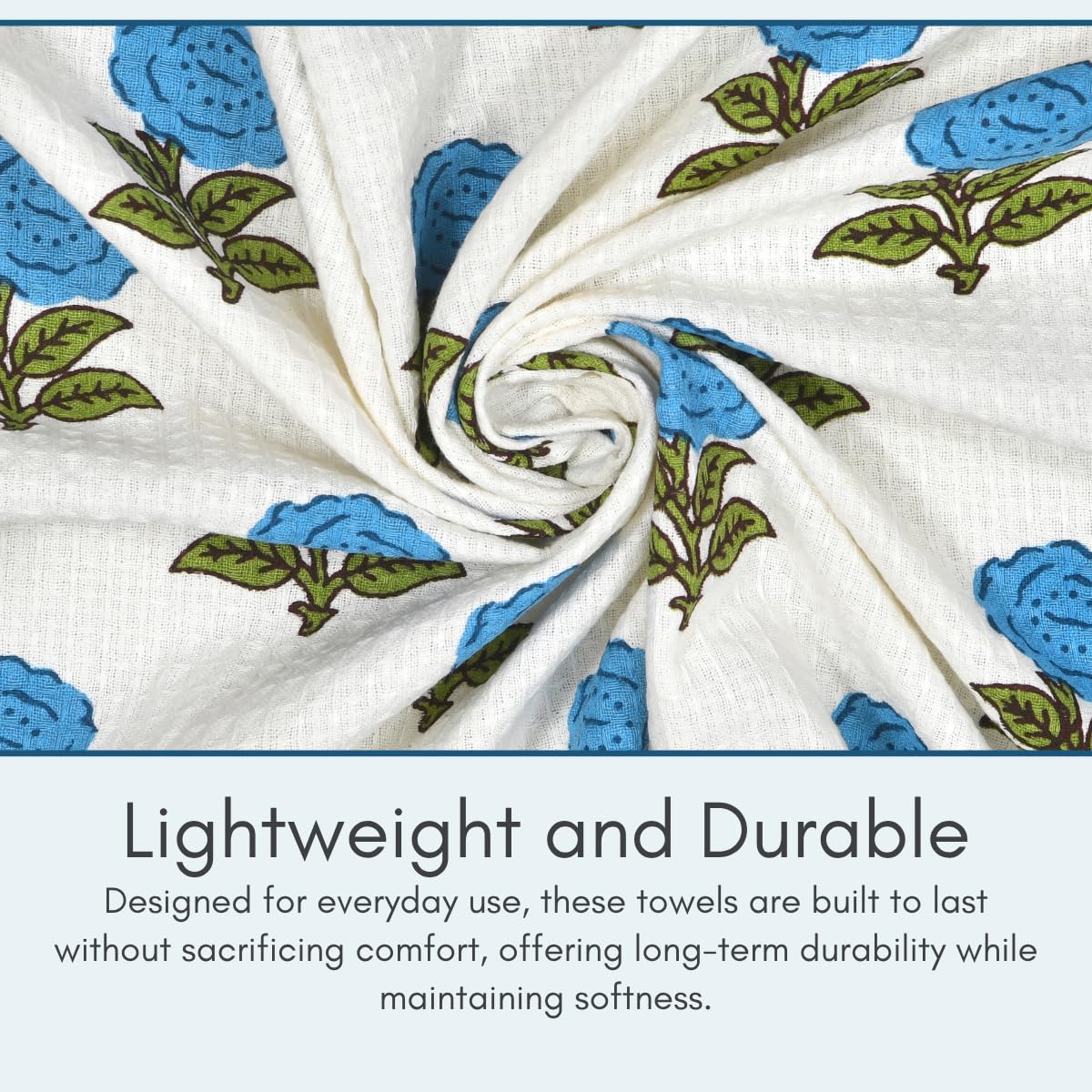 Mafatlal Madhuban Premium Waffle Cotton 1 Bath & 2 Hand Towel 700 Gsm | Hand Printed Quick Dry, Soft & Absorbent Towel (Feather) - 3 Pcs