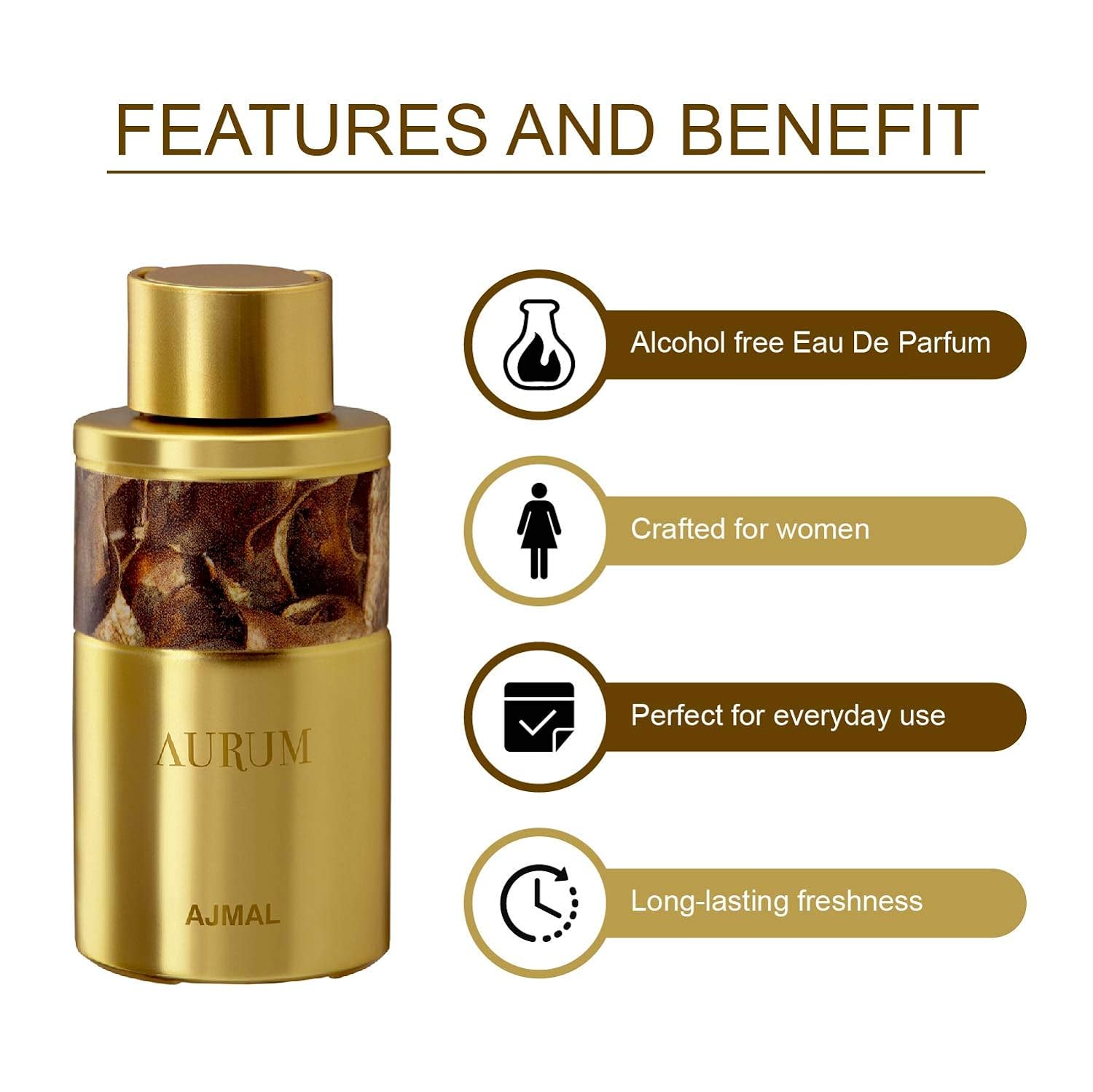 Ajmal Aura & Aurum Concentrated Perfume Oil Attar For Unisex & Women, Non-alcoholic, Floral, Fruity, 10ml 0.3 Fl.oz. Each, Pack Of 2