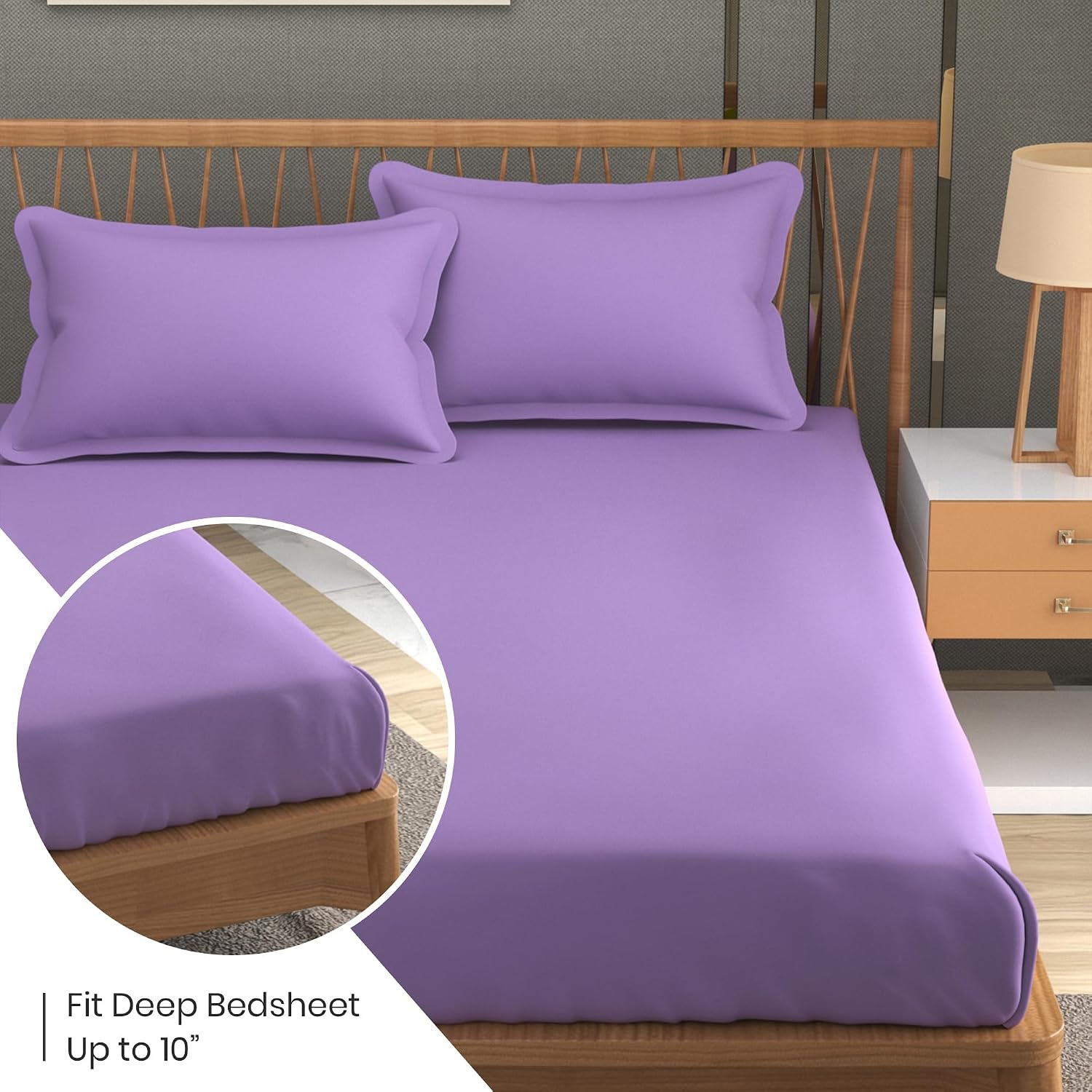 Queen Size Solid Plain Bedsheet Set Includes 2 Pillow Covers - 90 X 95 Inches, Purple | Exceptional Softness & Breathability | Premium Microfiber Material