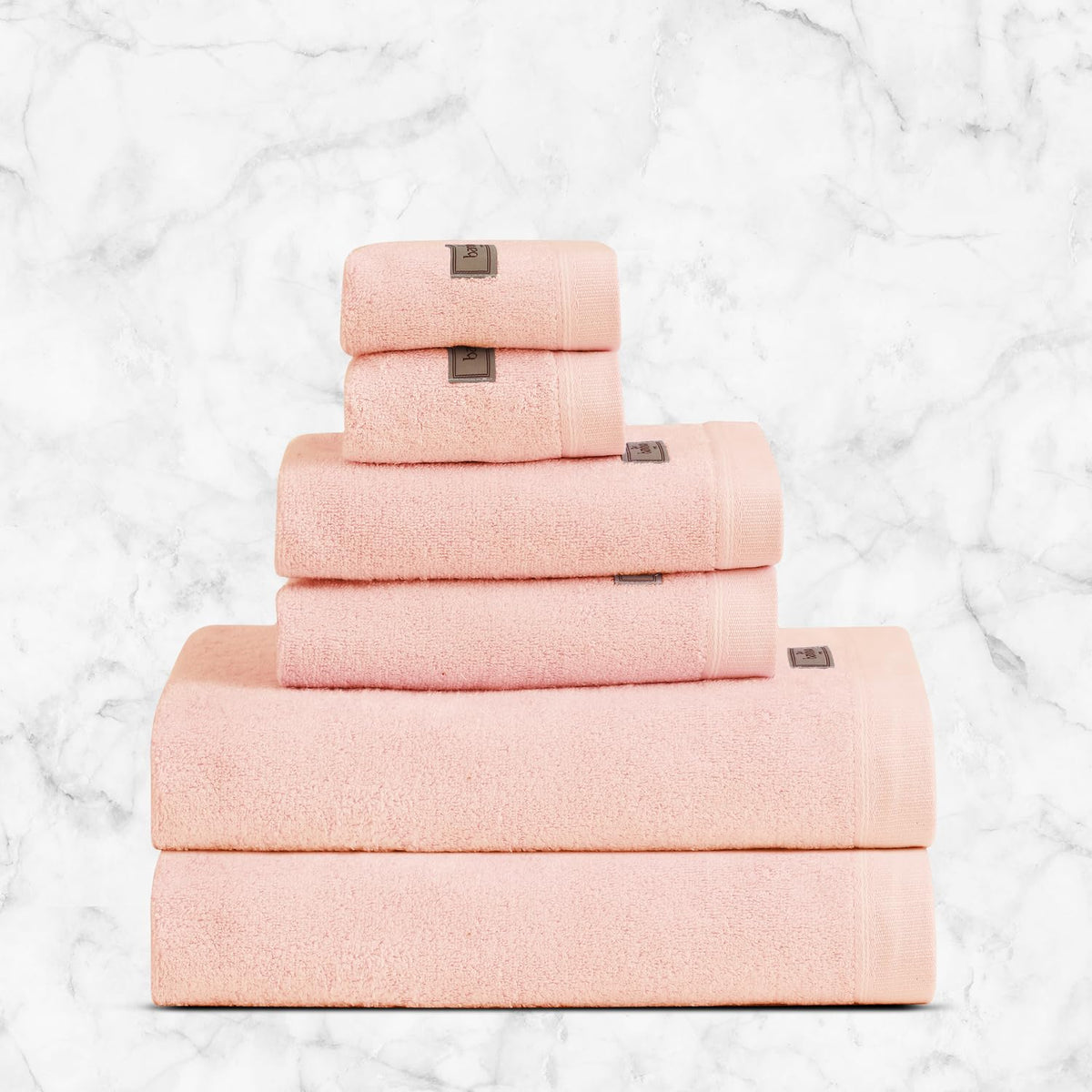 Spread Spain Bamboo Towel Bath, Hand & Face Towel 1950 Gsm | High Absorbent Super Soft | Hotel Spa Decorative Bathroom Towels | Peach (Set Of 6)