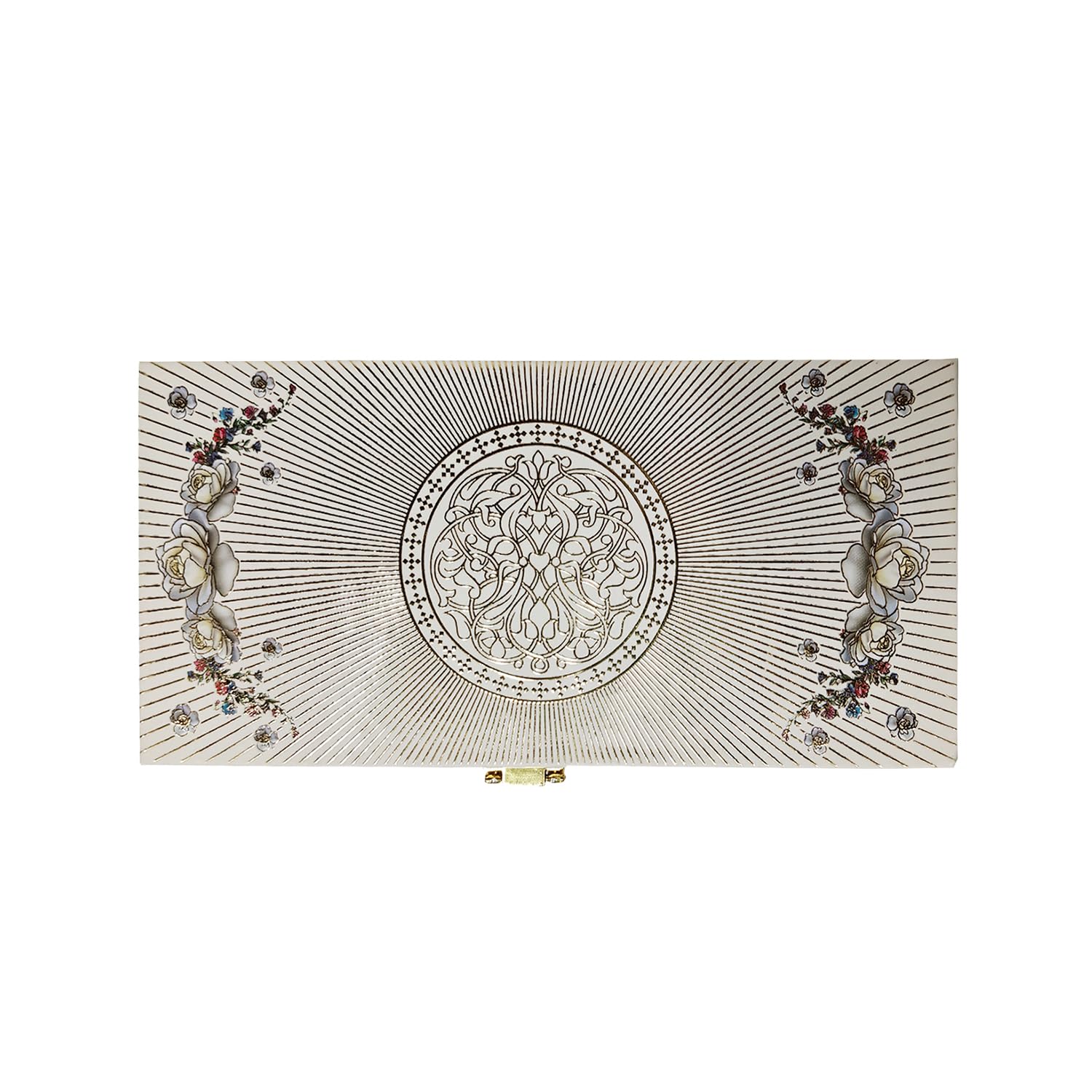 Floral Design Gold Printed Matt Touch Mgi Floral Decorative Box, Wedding Fancy Shagun Cash Box, Jewellery Box, Money Box, Gaddi Box, Colour - White, Style - Traditional