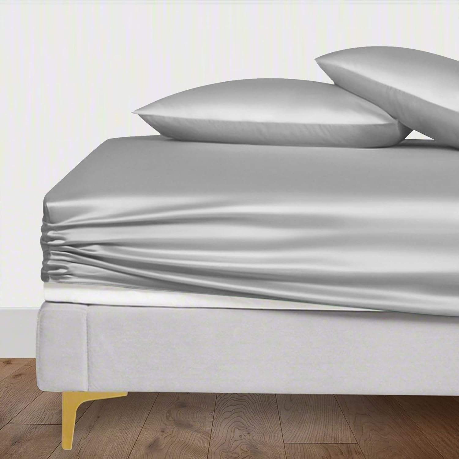 Elastic Fitted King Size Bedsheet With 2 Pillow Cover - 72 X 78 Inches, Silver | 400 Thread Count Silky Soft | Naturally Soft, Breathable, & Skin-Friendly