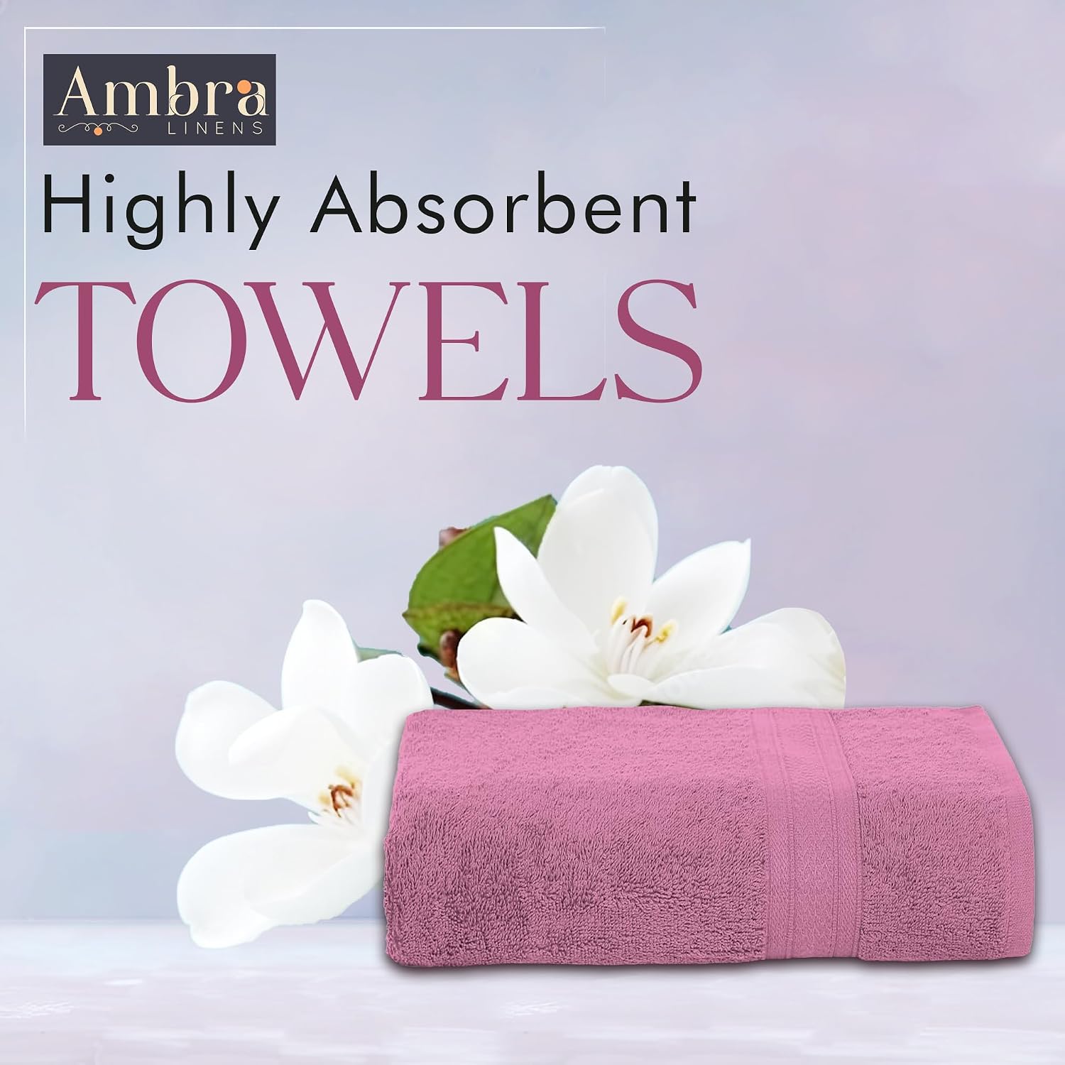 Ambra Linens 500 Gsm Highly Absorbent Towel, 100% Cotton, Soft & Plush, All Seasons Use, Large, Everyday Use, Durable (Lilac)