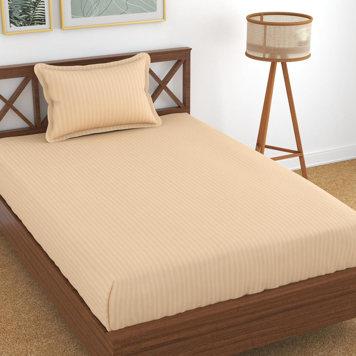 Glace Cotton Single Bedsheet With 1 Pillow Cover (89 X 57 Inches, Peach) | Long Lasting Durability & Comfort For Your Living Space