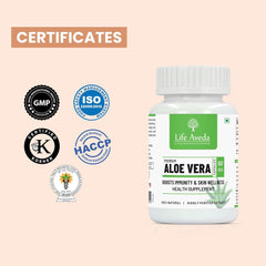 Life Aveda Premium Aloe Vera Capsules For Immunity Boosts, Skin Rejuvenates, Strengthens Hair & Improves Digestion | 60 Capsules, 100gm 0.2lbs