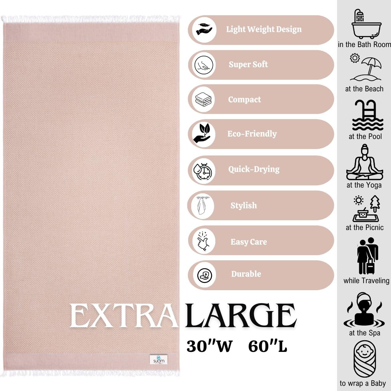 Suam Mellow Turkish Cotton Towel 300 Gsm | Best Absorbent Towel Pre-Shrunk, Lightweight, Quick Dry Bath Towel (Camel Brown)