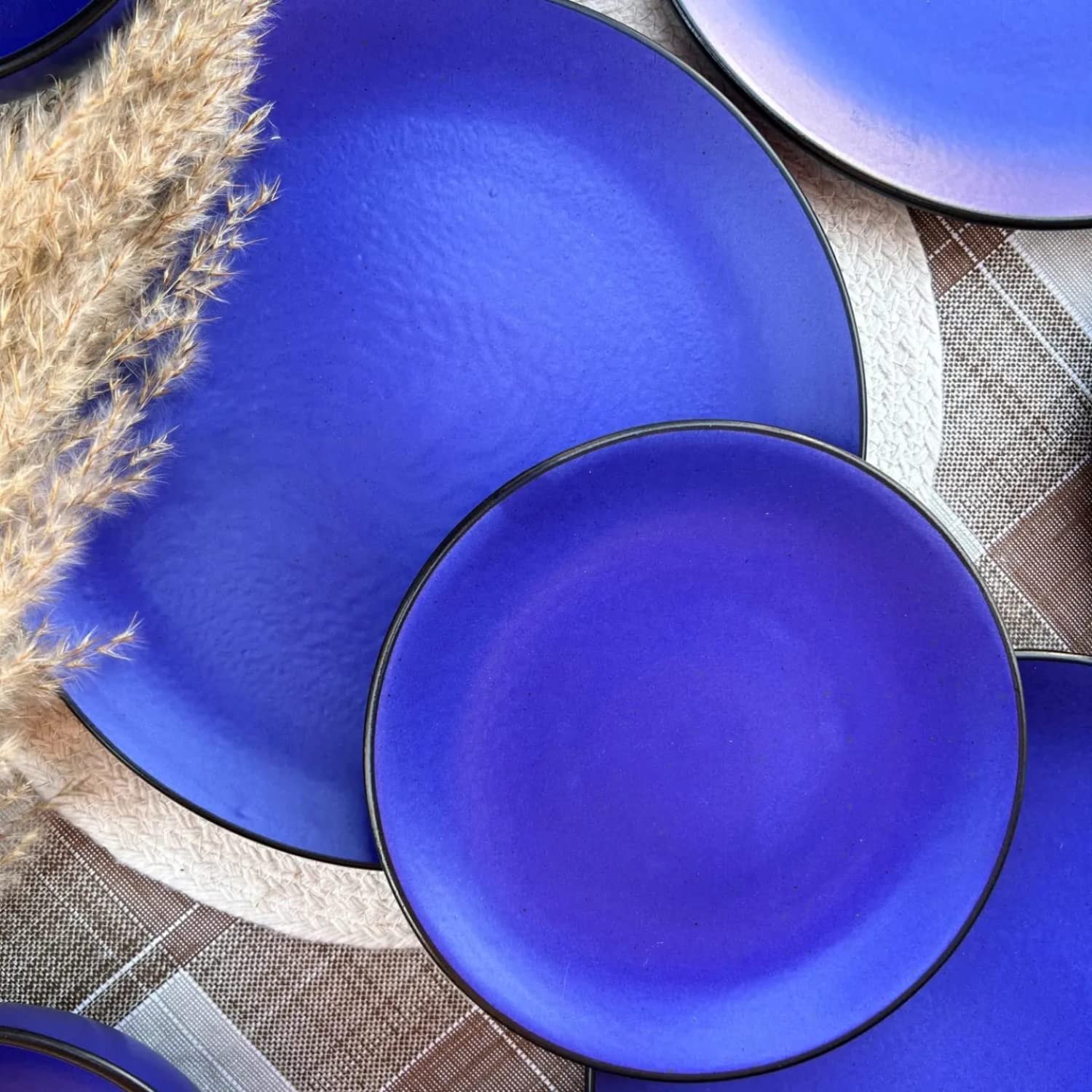 Ceramic Handcrafted Serving Small Plates Set Of 4 - 7.4 Inch, Cobalt-Blue | Hand Painted, Stoneware - Dinnerware | Scratch Resistant, Microwave & Dishwasher Safe