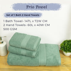 Rangoli 100% Cotton Fibre 1 Bath & 2 Hand Towel 900 Gsm | Highly Durable & Super Absorbent Towel | Skin-Friendly & Quick Drying Luxury Towels (Mint Green) - Pack Of 3