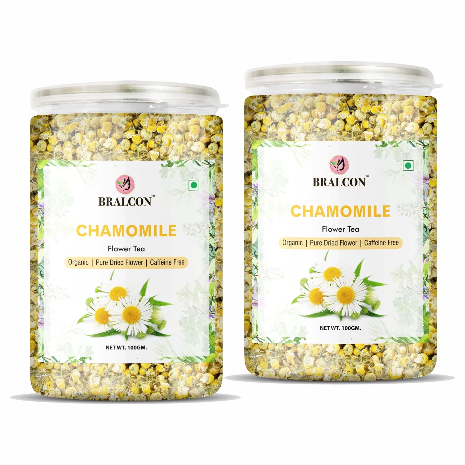 Bralcon Organic Chamomile Flower Tea - 100gm, 3.5 Ounce | Improves Sleep, Reduce Anxiety - Pure Dried Flower Detox Tea | Caffeine Free