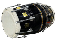 Professional Dholak With Glassy Black Finish Multi Feature Bag - Yellow Brown | Both Side Nut & Bold Fitting - Multi Feature Bag, Blat & Spinner