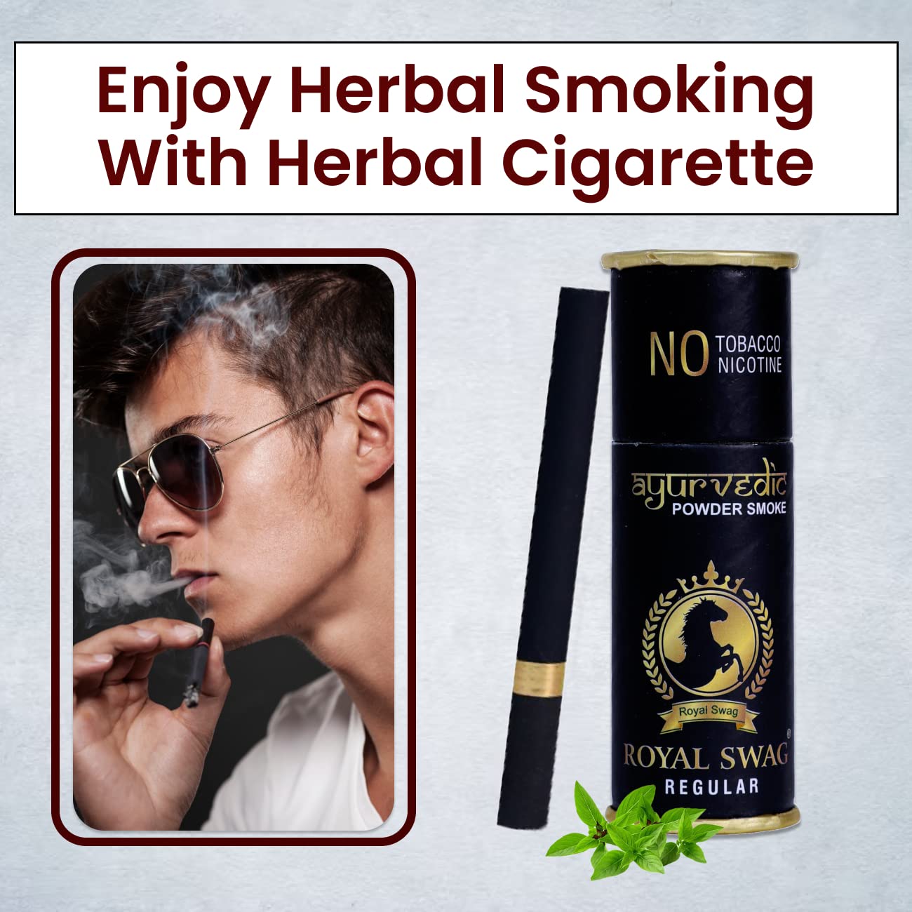 Royal Swag Ayurvedic Herbal Nicotine Free Cigarettes (100% Tobacco-Free 100% Nicotine-Free) Regular, Clove, Mint Flavoured | Smoking Cessation (Pack Of 15)