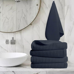 Enchant Home Pure Cotton Waffle Towel 500 Gsm | Lightweight Anti-Microbial & Water Absorbent Soft Touch Quick Drying Hand Towels | Charcoal (Pack Of 4)