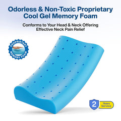 Cervical Pillow For Neck Pain, Cool Gel Memory Foam Pillow - 18 X 11 X 3.5 Inch | Orthopedic Neck Support Pillow For Sleeping, Neck & Shoulder Pain, Standard Size, White Jacquard - Pack Of 1