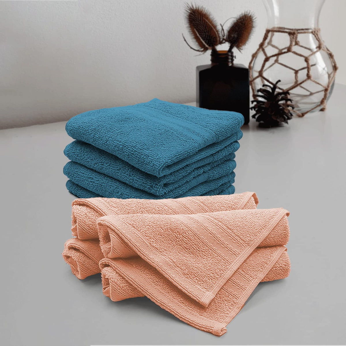 Sassoon Anatolia 8 Piece Cotton Face Towel 500 Gsm (Teal & Clay)