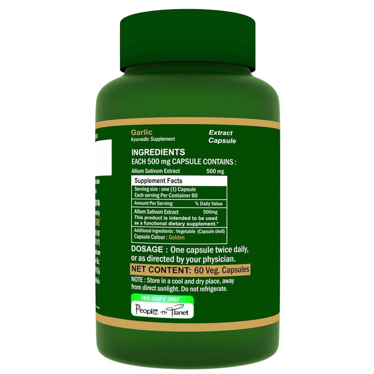 Herbo Natural Garlic Extract 500mg, Supports The Management Of Helicobacter Pylori Infections, Promoting Gastrointestinal Well - Being | 60 Veg Capsules 100gm 0.2lbs