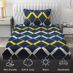 Microfiber Single Bedsheet Set With 1 Pillow Covers (60 X 90 Inches) Dark Blue | Durable & Long-Lasting | 144 Thread Count | Wrinkle Free