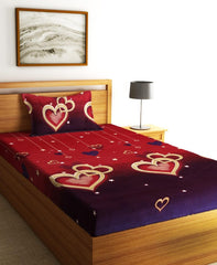 Single Bedsheet With 1 Pillow Cover - 55 X 86 Inches, Red | Normal Hand Wash Or Machine Wash | Breathable & Wrinkle Free