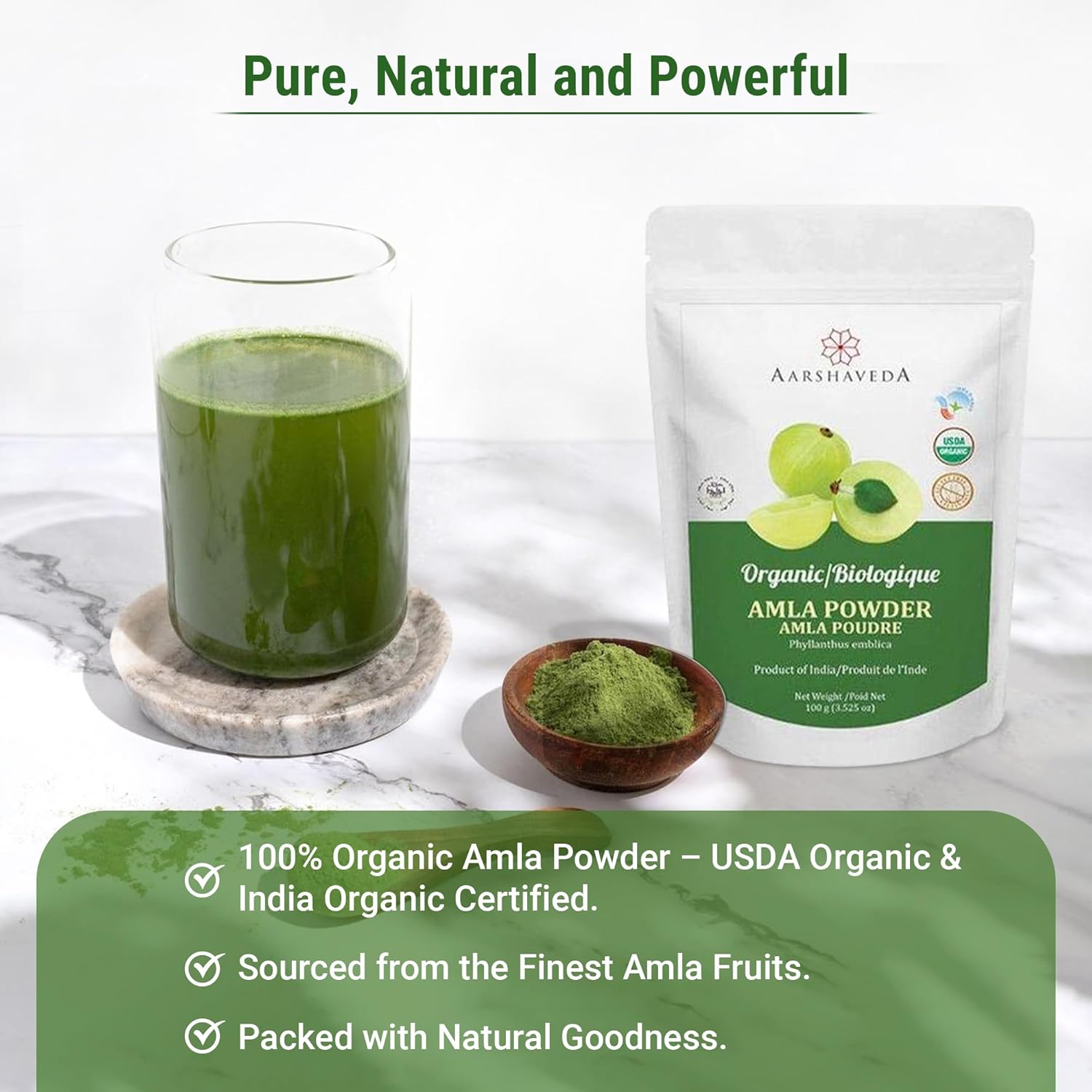 Aarshaveda Organic Amla Powder 100% Pure & Natural Promotes Hair Growth & Skin Care Scalp Treatment With Vitamin C, Healthy Hair Nourishment No Preservatives | 200gm 0.4lbs