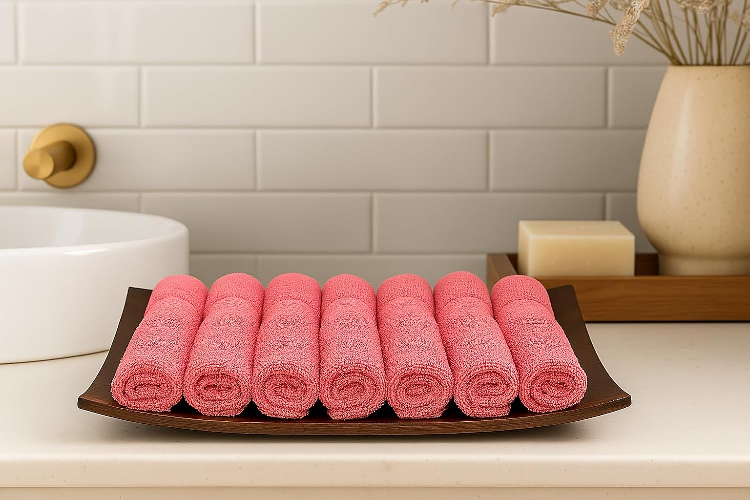 Caslino Small Cotton Face Towels 600 Gsm | Soft & Absorbent Towel For Women & Men - Coral Red (Pack Of 6)