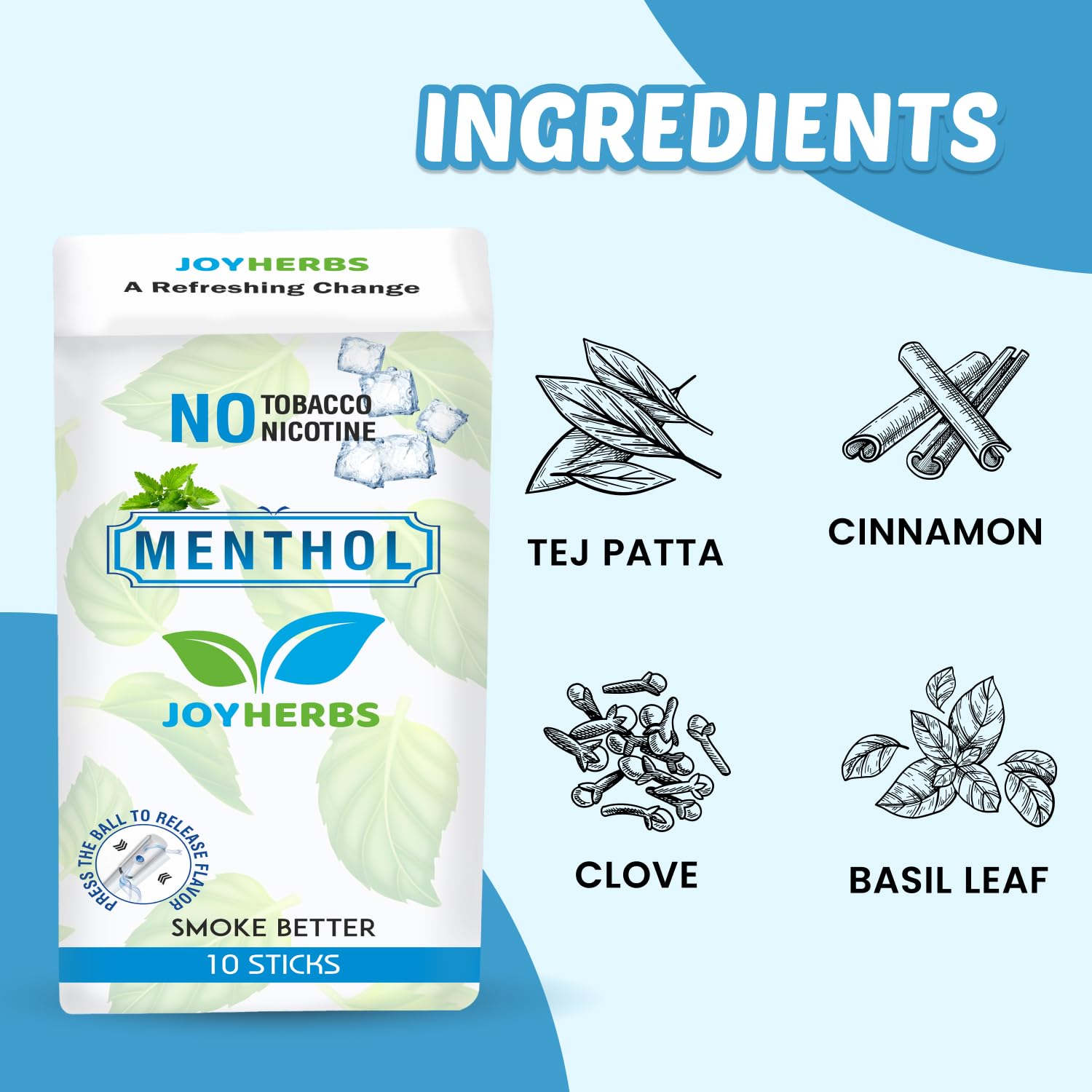 Herbal Cigarettes For Smoking 100% Tobacco Free & Nicotine Free Mint Flavoured King Size Herbal Smoke Sticks Pack Of 20 | Tobacco And Cigarette Alternatives - Quit Smoking Products