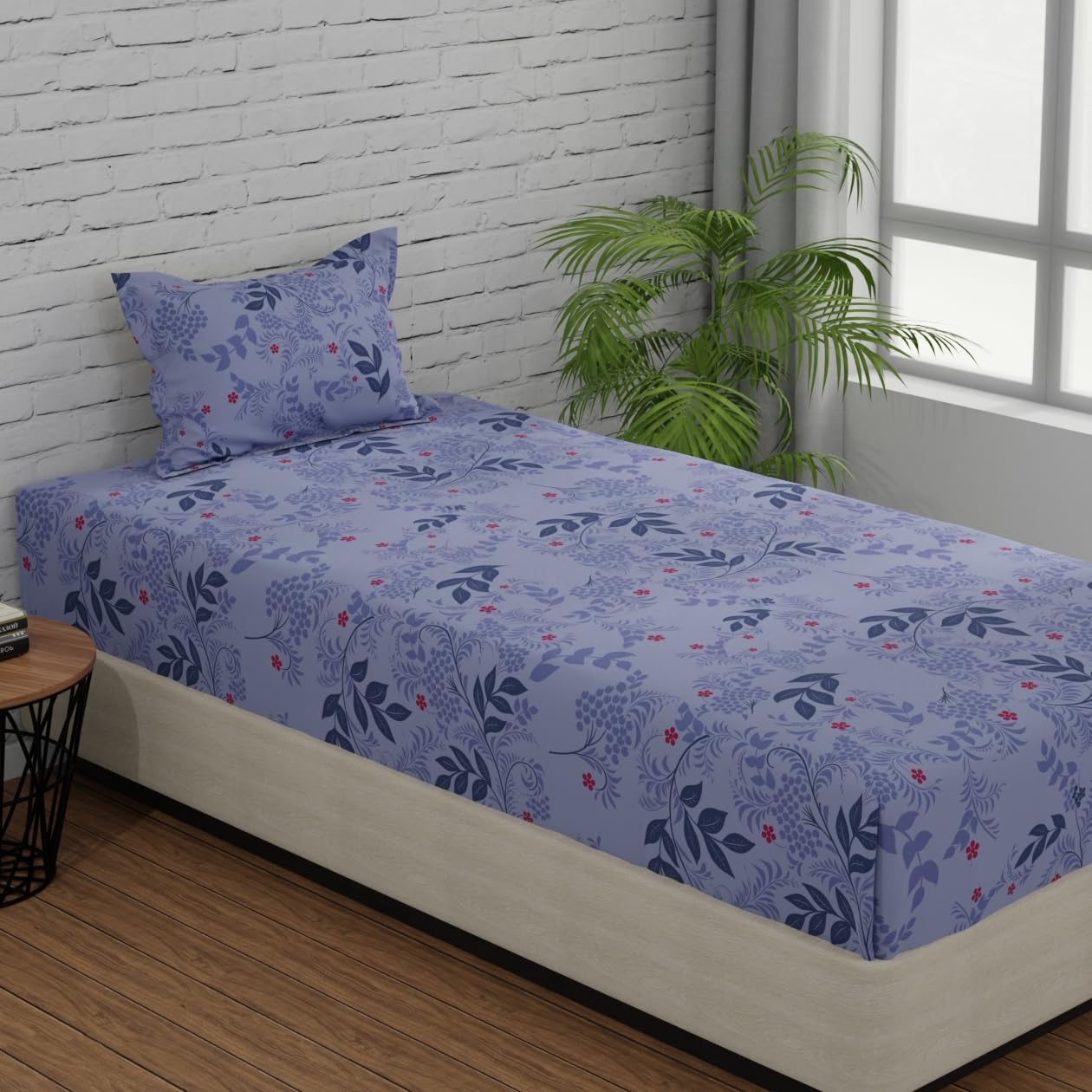 Cotton Single Bedsheets With 1 Pillow Covers - 55 X 88 Inches, Light Purple & Blue | Ideal For House - Bedroom, Guest Room, Perfect Gift For Festivals