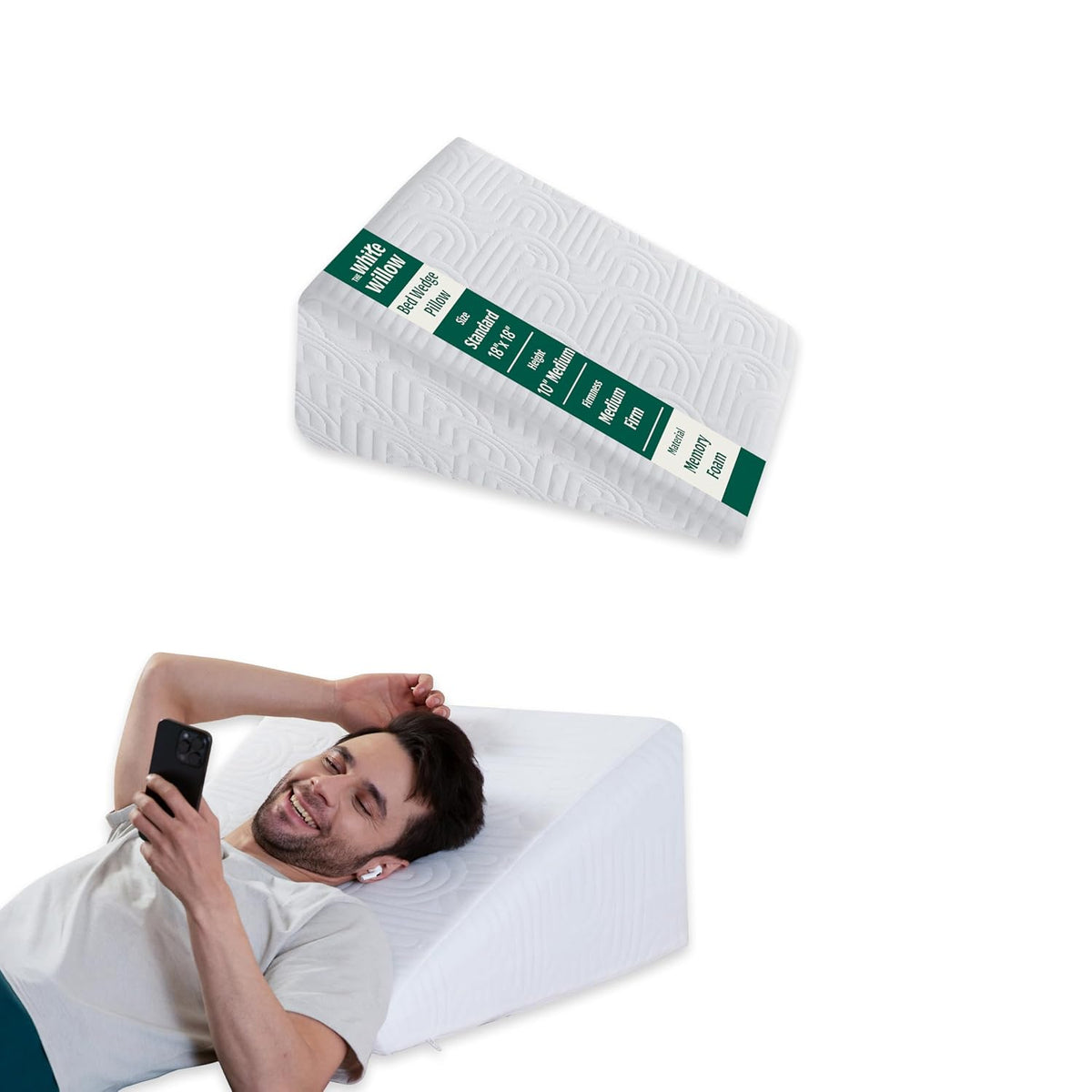 Orthopedic Bed Wedge Pillow, White, Standard Size - 18 L X 18 W X 10 H Inch | Soft Pillow, For Acid Reflux, Neck Pain Relief, Anti Snoring, Pregnancy Maternity Pillow, Memory Foam Pillow