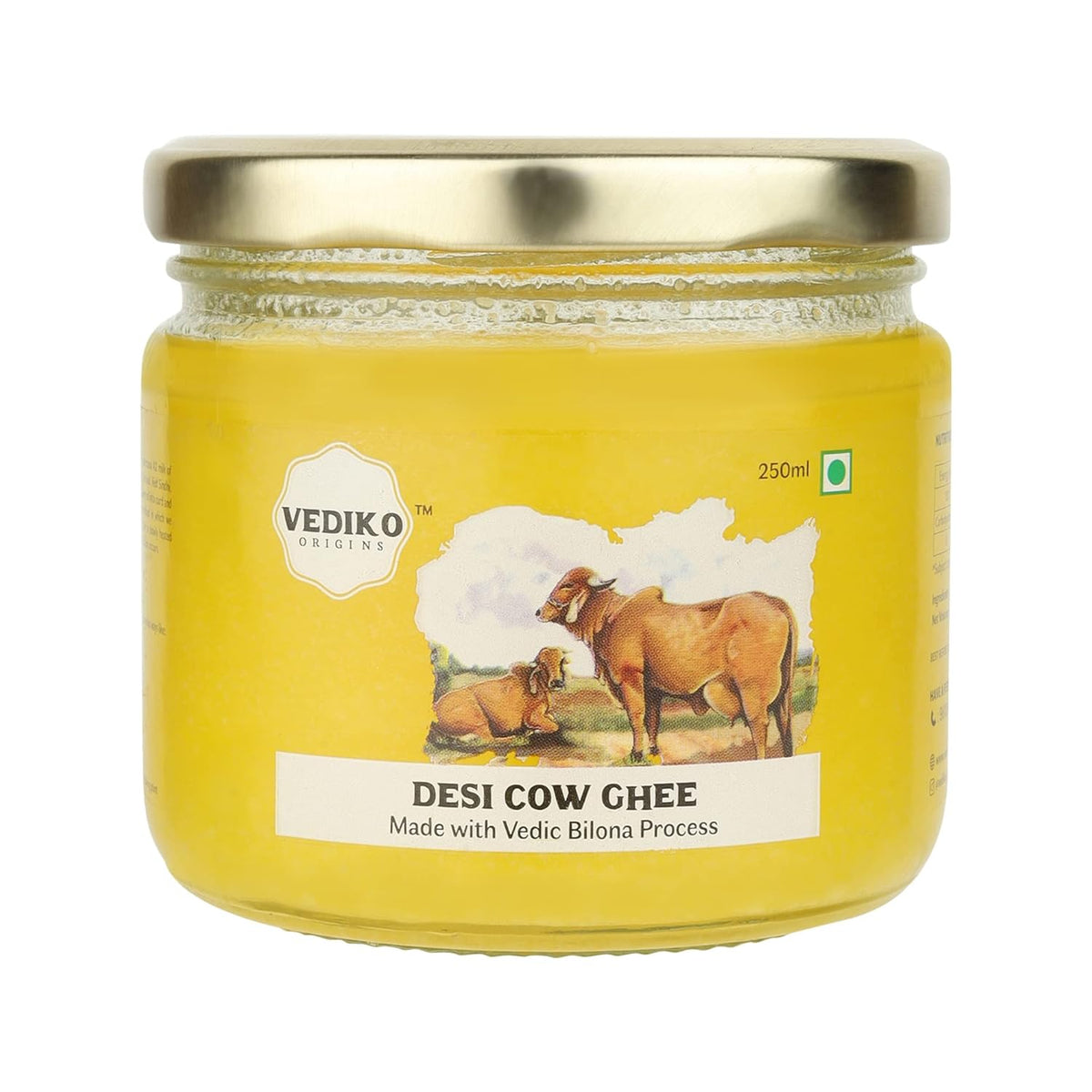 100% Natural Desi Cow Ghee By Vediko Origins | Natural & Healthy Sahiwal Breed Cow'S Milk Boost Your Immunity With Premium & Traditional Ghee | (250ml) 8.4 Ounce | Jar Pack