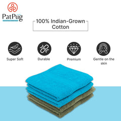 Patpug 100% Indian Ultra Soft Cotton Hand Towel 600 Gsm | For Gym, Workout, Yoga, Wash Basin (Olive Green & Teal) - 4 Piece