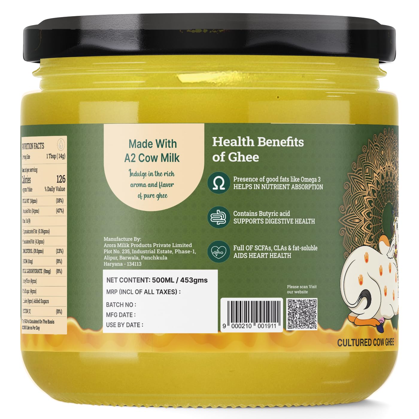 100% Pure A2 Cow Ghee (250ml) 8.4 Ounce & A2 Murrah Buffalo Ghee (500ml) 16.9 Ounce By AMP Purely Moo | Healthy & Nutrients Protein Fiber Ghee Good For Frying | Jar Pack