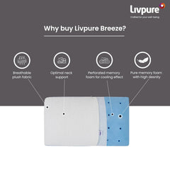 Premium Memory Foam Pillow For Sleeping, Breeze Queen Pillow With Perforated, White | Bed Pillow, Neck Support, Comfortable, Breathable, Soft Pillow, Washable Cover - Pack Of 2