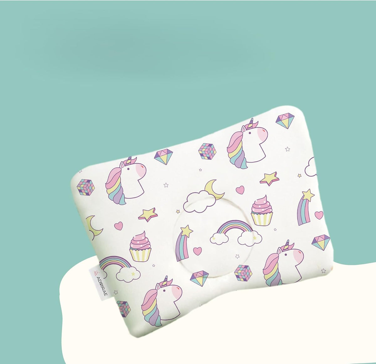 Premium Head Shaping Memory Foam Pillow, Unicorn Print, White - 33 X 23 X 4 Cm | Ultra-Soft & Breathable Fabric Pillow | Lightweight & Portable, Rectangle Deigns, Baby Pillow