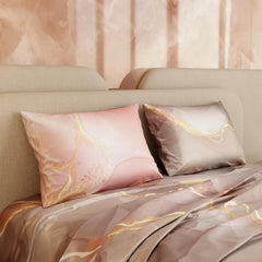 Satin Bedsheet King Size Bed With 2 Pillow Covers | 90 X 108 Inches, Grey & Peach | Premium Bedding Set, Gifts For Couples, Wedding, Anniversary