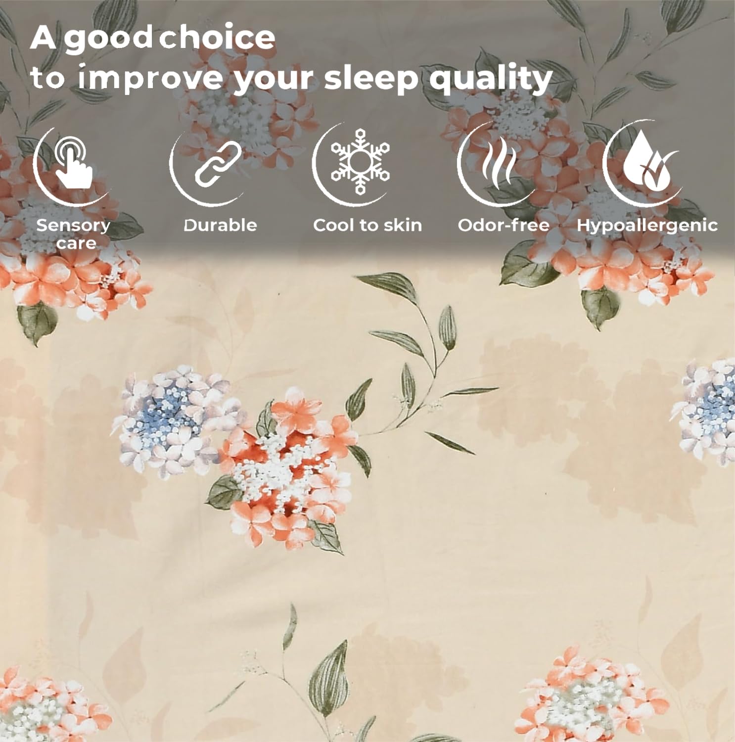 King Size Bedsheet With Two Pillow Cover (Size - 78 X 72 Inches, Rose Beige) | Elastic Fitted Floral Bedsheet | Best For Festival Gifting