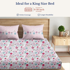 Super King Pure Cotton Bedsheet With 2 Pillow Covers | 108 × 108 Inches, Multicolor | Soft Breathable Floral Design Bedding | Comfortable Sleep All Year