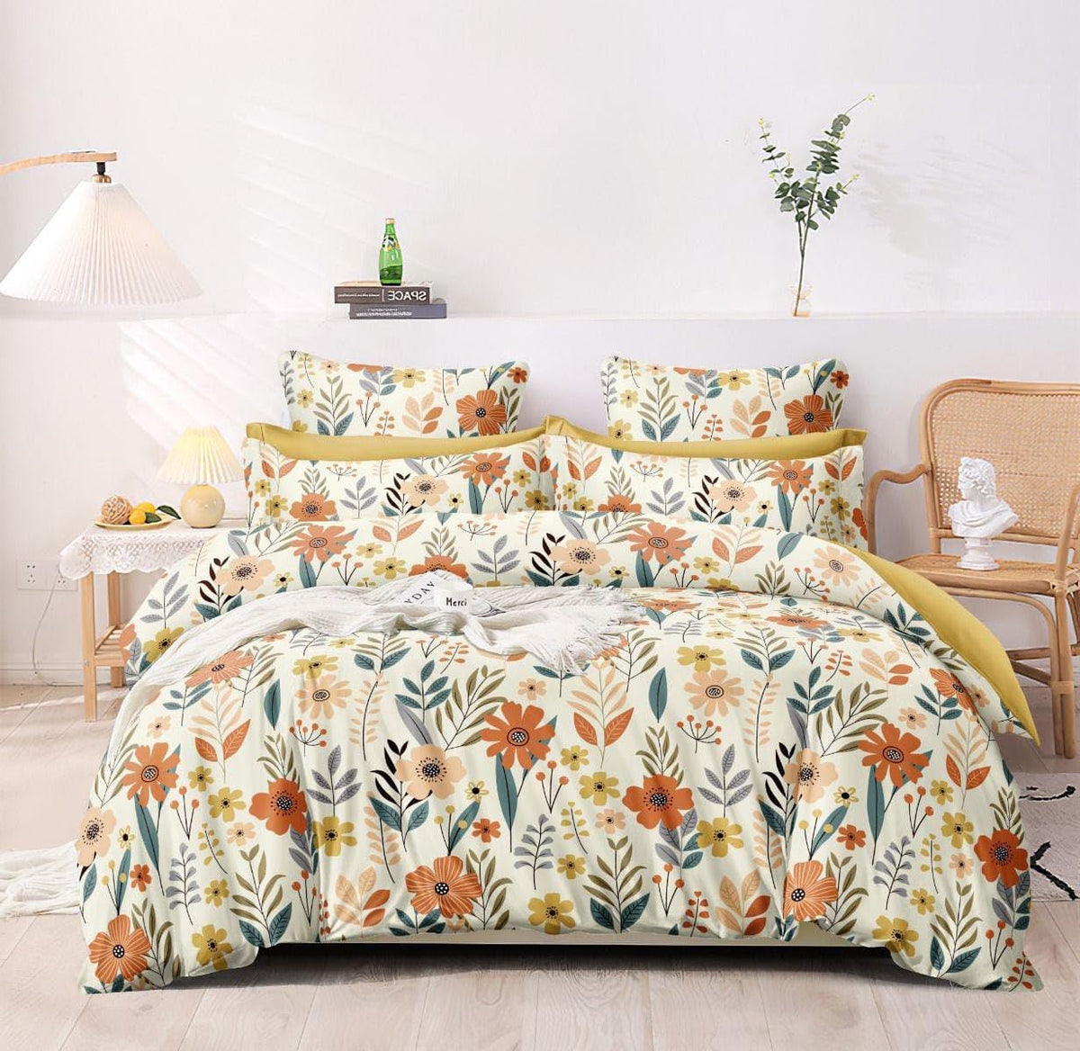 Double Bedsheet For King Size With 2 Matching Pillow Covers - 108 X 108 Inches, Cream | Glace Cotton Printed Bedsheet Lightweight, Soft & Smooth - Ideal For Home, Guest House