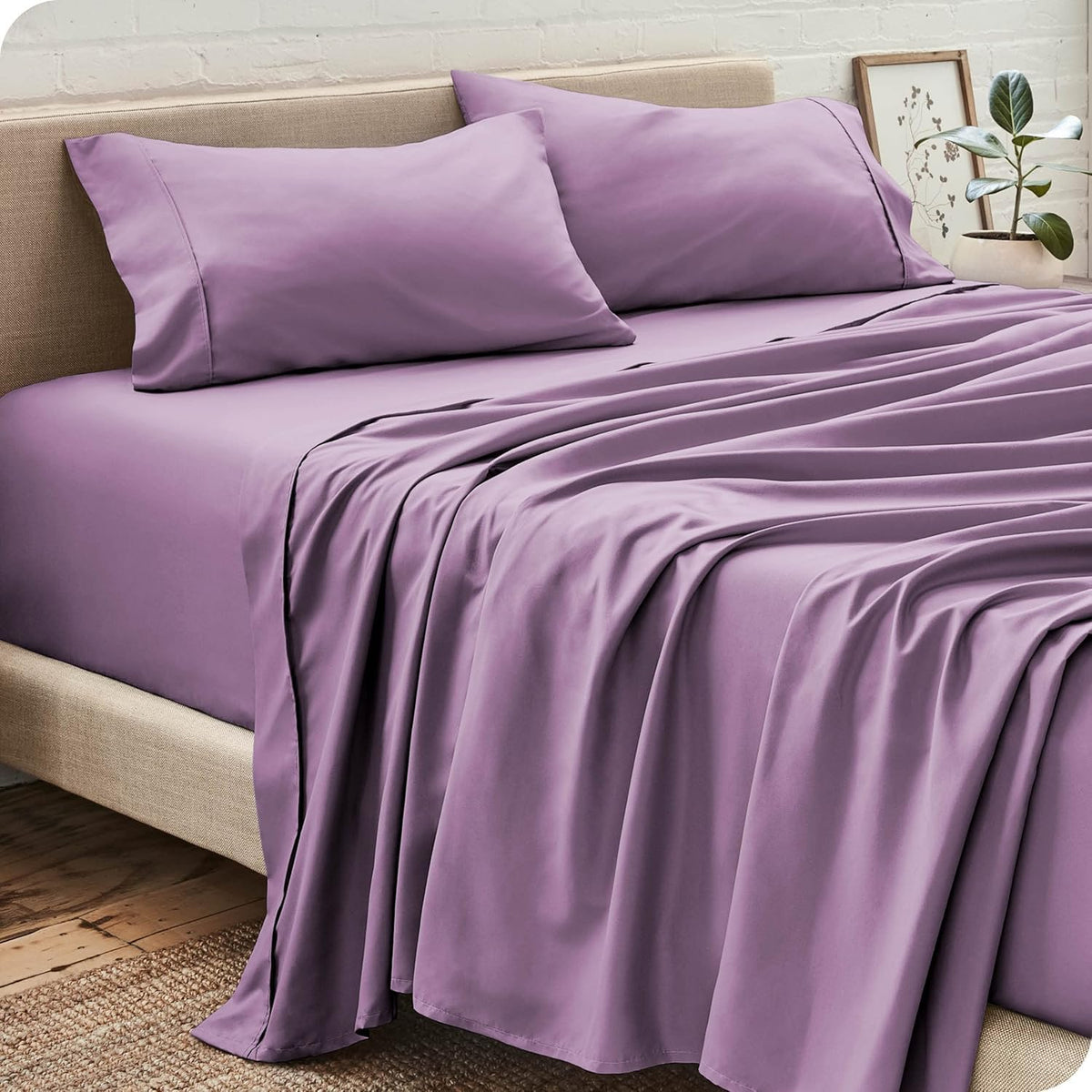 Single Size Bedsheet With 2 Matching Pillow Cover - 60 X 90 Inches, Lilac | Natural Breathable & Wrinkle Free | 400 Thread Count