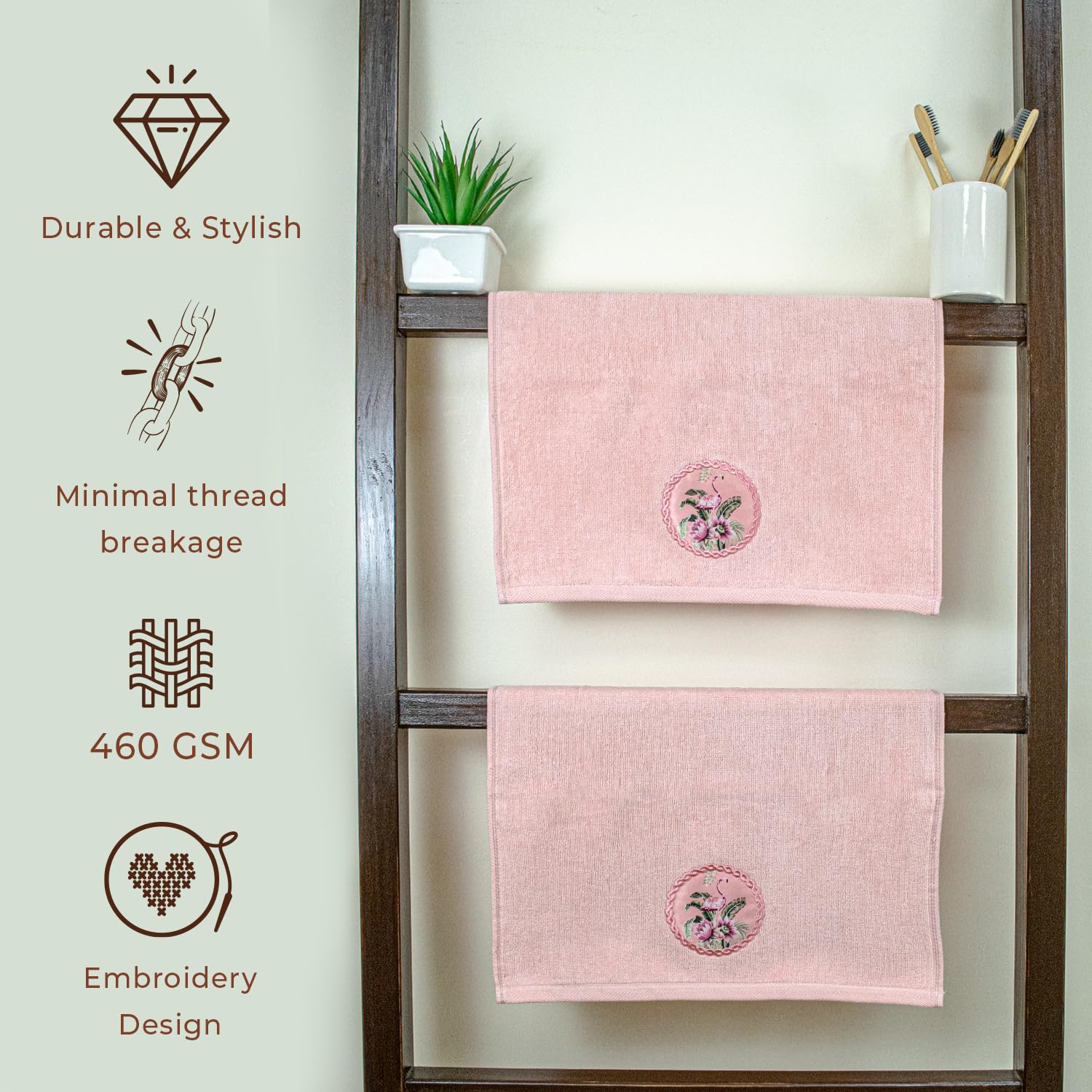Akiko Home Prima Dream 100% Cotton Hand Towels 400 Gsm | Soft, Absorbent & Durable, Cotton Hand Towel | Pack Of 2 (Peach)