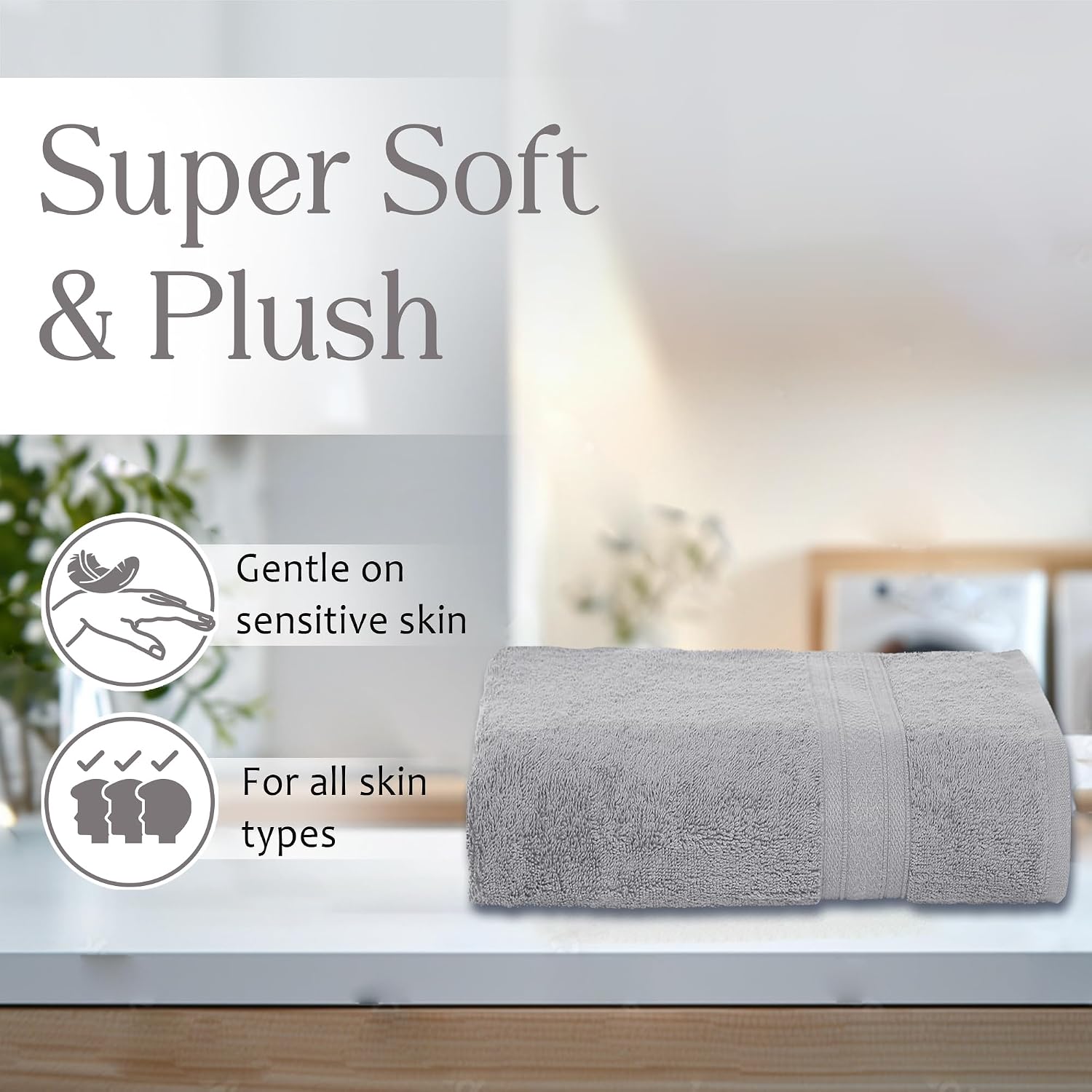 Ambra Linens 500 Gsm Highly Absorbent Towel, 100% Cotton, Soft & Plush, All Seasons Use, Large, Everyday Use, Durable (Light Grey)