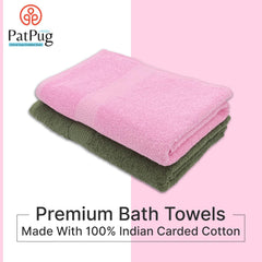 PatPug 100% Indian Ultra Soft Cotton 450 Gsm Bath Towel Large Bath Towel | Highly Absorbent Quick Drying Durable Towel For Men, Women & Kids (Olive Green & Baby Pink)