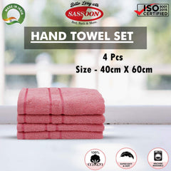 Sassoon Melrose 100% Cotton Hand Towel 800 Gsm | Highly Absorbent, Soft Material Perfect For Daily Use (Blossom) -4 Piece